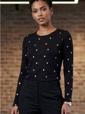 Poof! Black Long Sleeve Sweater with Silver Dot Embellishments